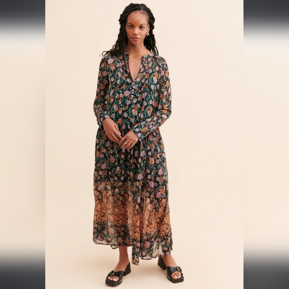 NWOT Free People See It Through Maxi Black And Green Dress - Picture 3 of 10